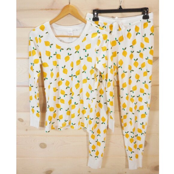 Hanna Andersson Adult size M Lemon Print Pajama Set Long Johns Organic Cotton - Picture 1 of 14